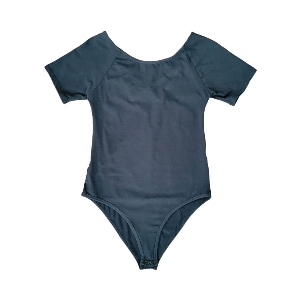 Cotton On Women's Size S Black Short Sleeve Criss Cross Back Snap-Up Bodysuit